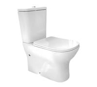 Inodoro Completo WC Rimless Adosado a Pared con Cisterna ECO 3/6L, WC Cerámico Blanco con Doble Salida Horizontal/Vertical, Tapa UF Amortiguada Soft Close, Retrete Moderno Compacto para Baño