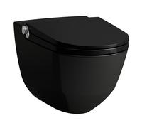 inodoro con bidé integrado Running Cleanet Riva, Flushless, de pared, mando a distancia, asiento de WC con tapa, H8206910200001, Color: Negro brillante