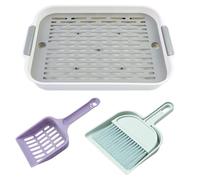 Inodoro de conejos, bandeja de plástico reutilizable para animales pequeños, con pala de plástico, recogedor pequeño y escoba pequeña, para conejos, gatitos, cobayas, hámsters (blanco)