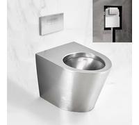 Inodoro de doble descarga de acero inoxidable 304 con tanque de agua integrado, diseño de descarga de sifón, capacidad de 6 litros para uso doméstico y comercial