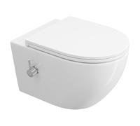 Inodoro de ducha sin borde con boquilla integrada, inodoro Taharet con grifo de agua fría/caliente, colgante redondo, inodoro de pared blanco con nano, inodoro con tapa de inodoro con descenso