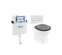 Inodoro de Salida Dual con Taza Tapa Amortiguada Gris Oscura Cisterna y Placa Pulsadora y Tecnología Rimless Colección Basic Roca - Blanco / CODO S/DUAL EXCENT. 60