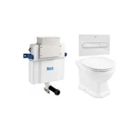 Inodoro de Salida Dual con Tecnología Rimless y Taza Tapa Amortiguada Cisterna y Placa Pulsadora de 56 cm Colección Carmen Roca - Blanco / CODO EVACUACIÓN S/DUAL