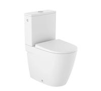 Inodoro de tanque bajo salida dual y diseño adosado a pared en acabado blanco Ona Rimless de Roca - Con cisterna cuadrada alimentación inferior / Asiento con tapa / Blanco Mate