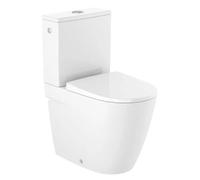 Inodoro de tanque bajo salida dual y diseño adosado a pared en acabado blanco Ona Rimless de Roca - Con cisterna cuadrada alimentación inferior / Asiento con tapa / Blanco brillo