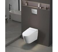 Inodoro Japonés Suspendido Blanco con Bastidor W220 | Apertura/cierre cubiertos y asiento con sensor de pie | Higiene personal con chorro de agua y secado por aire caliente.