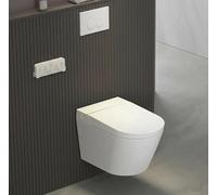 Inodoro Japonés Suspendido Blanco con Bastidor W230 | Apertura/cierre cubiertos y asiento con sensor de pie | Higiene personal con chorro de agua y secado por aire caliente.