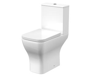 Inodoro Monobloque - Taza Elevada a Ras de la Pared - Estilo Moderno Cuadrado - Tapa con Cierre Amortiguado