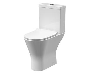 Inodoro Monobloque - Taza Elevada en Estilo Moderno Redondo Sin Bridas - Tapa con Cierre Amortiguado
