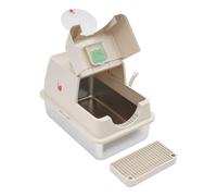 Inodoro para gatos, 28 l, recipiente para arena para gatos con tapa, pala y pedal, caja de arena cerrada para gatos, inodoro de hasta 10 kg, a prueba de fugas y fácil de limpiar (caqui)