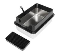 Inodoro para gatos cerrado con tapa, 60 x 40 x 39 cm, recipiente para arena para gatos cerrado de 28 L con control de olores y protección contra fugas, incluye pala y alfombrilla antideslizante (negro