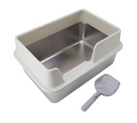 Inodoro para gatos XXL de acero inoxidable, abierto con borde alto, autolimpieza con pala, resistente a salpicaduras para gatos grandes y gatitos