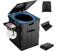 Inodoro portátil XL para adultos, extragrande de 15.4 pulgadas de alto, plegable, con estante desmontable para teléfono y soporte de papel, tapa impermeable para orinal Porta para camping, senderismo,