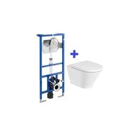 Inodoro Roca The Gap Round Pack Rimless suspendido y cisterna empotrable con fluxor y doble descarga Duplo WC Fluxor - Asiento con tapa