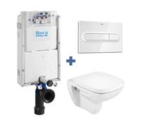 Roca Debba Basic Pack de inodoro suspendido de forma cuadrada recomendado para espacios públicos - Tapa con amortiguador / Blanco
