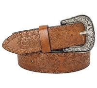 INOGIH Cinturón ajustable estilo vaquero vintage occidental para mujeres y hombres, cinturón con hebilla grabada estilo vaquero para jeans, pantalones y vestidos, Camello (43 l/1,5 W), Talla única