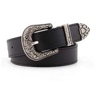 INOGIH Cinturón ajustable estilo vaquero vintage occidental para mujeres y hombres, cinturón con hebilla grabada estilo vaquero para jeans, pantalones y vestidos, Negro, Talla única