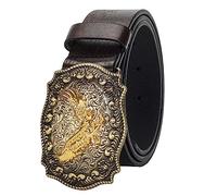 INOGIH Cinturones de cuero de vaquero occidental con hebilla de cuerno largo, toro, grabado floral, hebilla de cinturón para jeans, cintura de 33 a 42 pulgadas, Eagle-dark Coffee, For Waist 31''- 34''