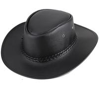 INOGIH Sombrero de Fedora de Vaquero Occidental de Cuero de la PU de los Hombres con la Banda del Sombrero, Negro, 7 1/4