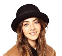 INOGIH Sombrero de lana Derby redondo para hombres y mujeres, sombrero de bolos negro con ala hacia arriba, sombrero de iglesia (S/M), Negro -, M