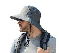 INOGIH Sombrero de playa para hombre UPF50+ de ala ancha con protección solar de malla, sombrero de pesca al aire libre, plegable, sombrero de safari, gorra Boonie, gris oscuro, M