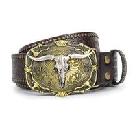 INOGIH Western Cowboy - Cinturón de piel sintética para hombre, correa de cintura para hombre, remache decorativo con tachuelas para pantalones de mezclilla de 31 a 38 pulgadas de cintura, Marrón con