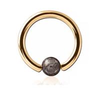 Inoki - Anillo chapado en oro de 18 quilates con bola de obsidiana | Coffee Snowflake - Espesor 1.6 mm, Diámetro 10 mm, Bola 4 mm