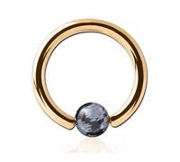 Inoki - Anillo chapado en oro de 18 quilates con bola de piedra de obsidiana en forma de copo de nieve - Espesor 1.2 mm, Diámetro 8 mm, Bola 4 mm