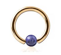 Inoki - Anillo chapado en oro de 18 quilates con bola de piedra de sodalita - Espesor 1.2 mm, Diámetro 8 mm, Bola 4 mm