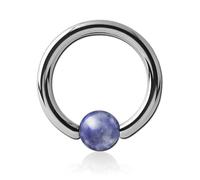 Inoki - Anillo de acero con bola de piedra de puntos azules de sodalita - Espesor 3.2 mm, Diámetro 14 mm, Bola 6 mm