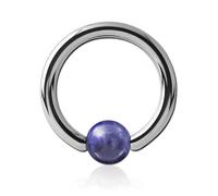 Inoki - Anillo de acero con bola de piedra de sodalita - Espesor 2.5 mm, Diámetro 12 mm, Bola 6 mm