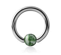 Inoki - Anillo de acero con bola de piedra Jaspe Green Dots - Espesor 2.5 mm, Diámetro 18 mm, Bola 6 mm