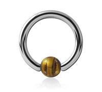 Inoki - Anillo de acero con bola dorada de piedra ojo de tigre - Espesor 1.6 mm, Diámetro 12 mm, Bola 4 mm