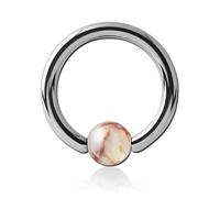 Inoki - Anillo de acero Jaspe Red Network con bola de piedra - Espesor 2 mm, Diámetro 12 mm, Bola 4 mm