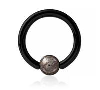 Inoki - Anillo de acero negro con bola de piedra, copo de nieve, café y obsidiana - Espesor 3.2 mm, Diámetro 14 mm, Bola 6 mm