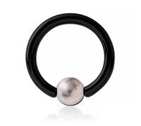 Inoki - Anillo de acero negro con bola de piedra de jaspe de cebra rosa - Espesor 1.6 mm, Diámetro 8 mm, Bola 4 mm