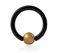 Inoki - Anillo de acero negro con bola de piedra de madera de jaspe - Espesor 4 mm, Diámetro 12 mm, Bola 6 mm