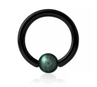 Inoki - Anillo de acero negro con bola de piedra de malaquita - Espesor 2.5 mm, Diámetro 16 mm, Bola 6 mm