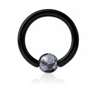 Inoki - Anillo de acero negro con bola de piedra de obsidiana en forma de copo de nieve - Espesor 3.2 mm, Diámetro 14 mm, Bola 6 mm