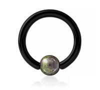 Inoki - Anillo de acero negro con bola de piedra de sangre de dragón - Espesor 2.5 mm, Diámetro 16 mm, Bola 6 mm