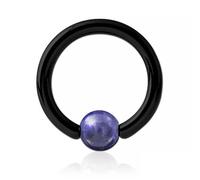 Inoki - Anillo de acero negro con bola de piedra de sodalita - Espesor 3.2 mm, Diámetro 14 mm, Bola 6 mm