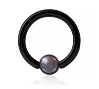 Inoki - Anillo de acero negro con bola de piedra Jaspe Bréchique - Espesor 3.2 mm, Diámetro 14 mm, Bola 6 mm
