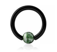 Inoki - Anillo de acero negro con bola de piedra Jaspe Green Dots - Espesor 1.6 mm, Diámetro 8 mm, Bola 4 mm