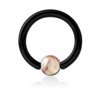 Inoki - Anillo de acero negro con bola de piedra Jaspe Red Network - Espesor 4 mm, Diámetro 12 mm, Bola 6 mm