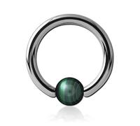 Inoki - Anillo de titanio con bola de piedra de malaquita - Espesor 3 mm, Diámetro 20 mm, Bola 6 mm