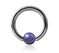Inoki - Anillo de titanio con bola de piedra de sodalita - Espesor 1.2 mm, Diámetro 10 mm, Bola 4 mm