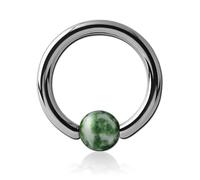 Inoki - Anillo de titanio con bola de piedra Jaspe Green Dots - Espesor 1.6 mm, Diámetro 10 mm, Bola 4 mm
