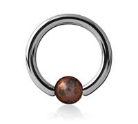 Inoki - Anillo de titanio Gold Swan con bola de obsidiana - Espesor 2 mm, Diámetro 14 mm, Bola 6 mm