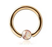 Inoki - Anillo Jaspe Red Network chapado en oro de 18 quilates con bola de piedra - Espesor 1.2 mm, Diámetro 10 mm, Bola 4 mm