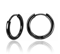 Inoki - Par de pendientes tipo argolla de acero negro de 2,5 mm x 12 mm
